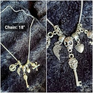 Metal Pirate Charm Necklace Skull Key Crossbones